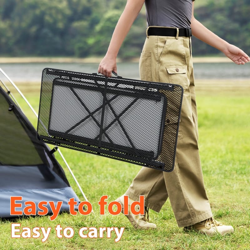 Portable Folding Camping Kitchen Table with Storage Organizer, Light Pole, Side Bag & Hooks for Outdoor Cooking