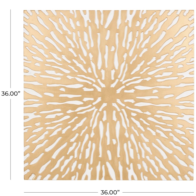 Gold Wooden Abstract Carved Starburst Wall Decor with White Backing