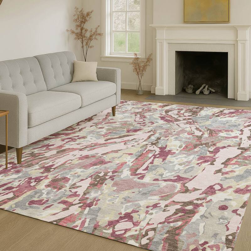 Machine Washable Indoor/ Outdoor Brushstrokes Chantille Rug
