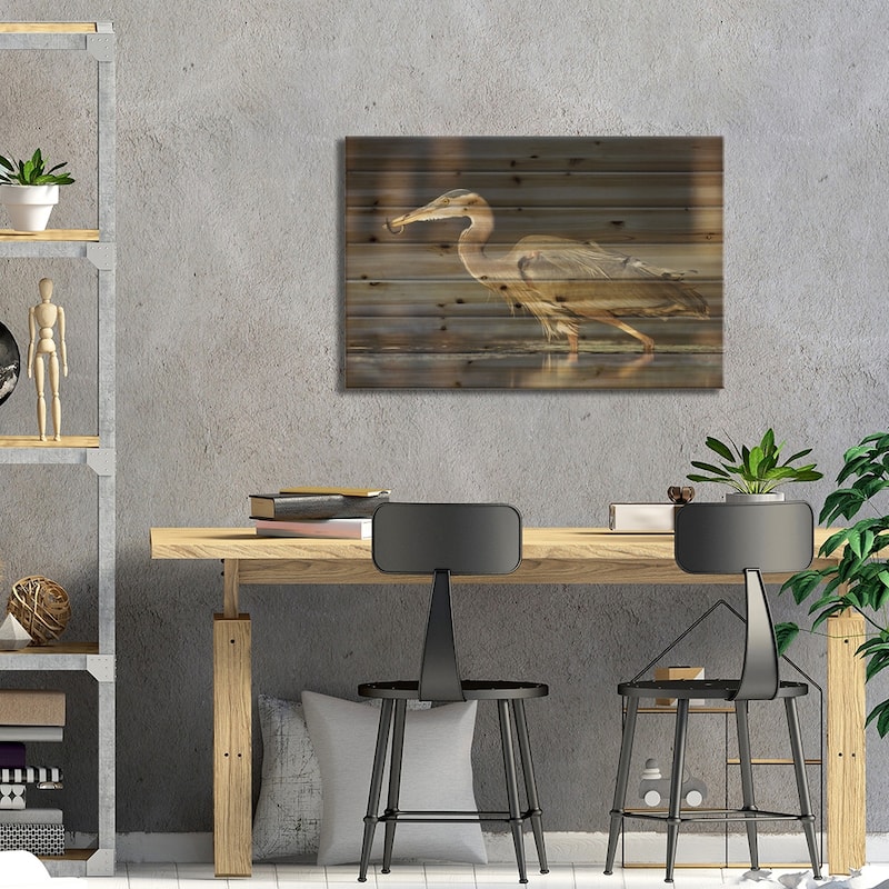 Great Blue Heron With Captured Fish, British Columbia, Canada Print On Wood by Tim Fitzharris - Multi-Color