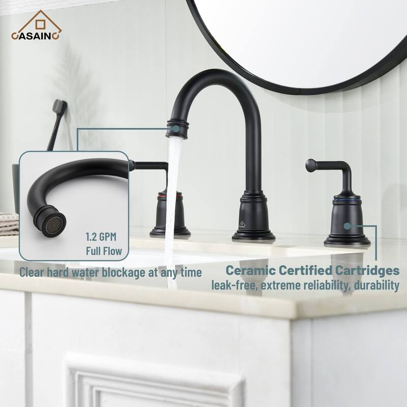 8 in. Widespread Double Handle Bathroom Faucet with Drain Kit Included
