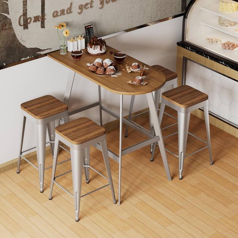 Counter & Bar Stools with Metal Frame Kitchen Stools Backless Kitchen Bar Furniture Stools with Square Wooden Seat