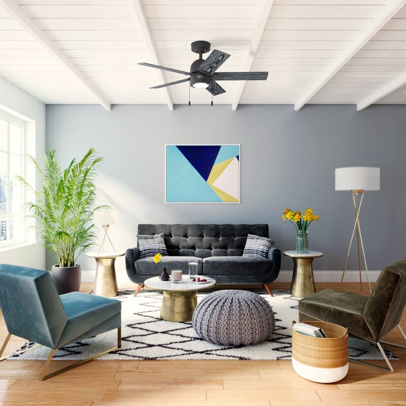 Hunter Erling Ceiling Fan with LED Light Kit and Pull Chain - Modern Rustic, Transitional