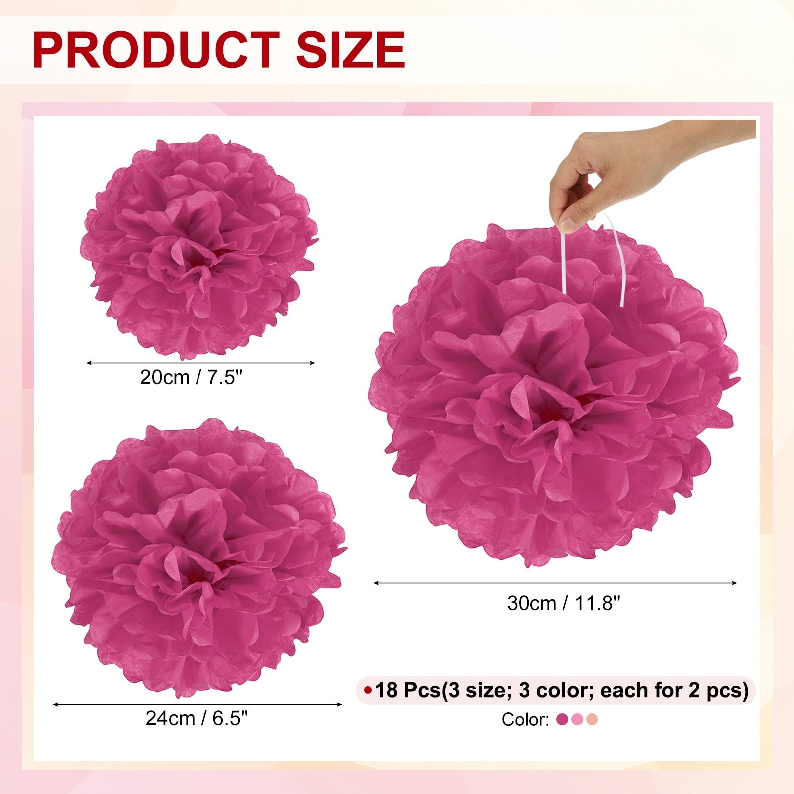 Tissue Paper Pom Poms, Pom Poms Paper Flowers Ball Tissue Paper Flowers Assorted Size for - 8" 10" 12"