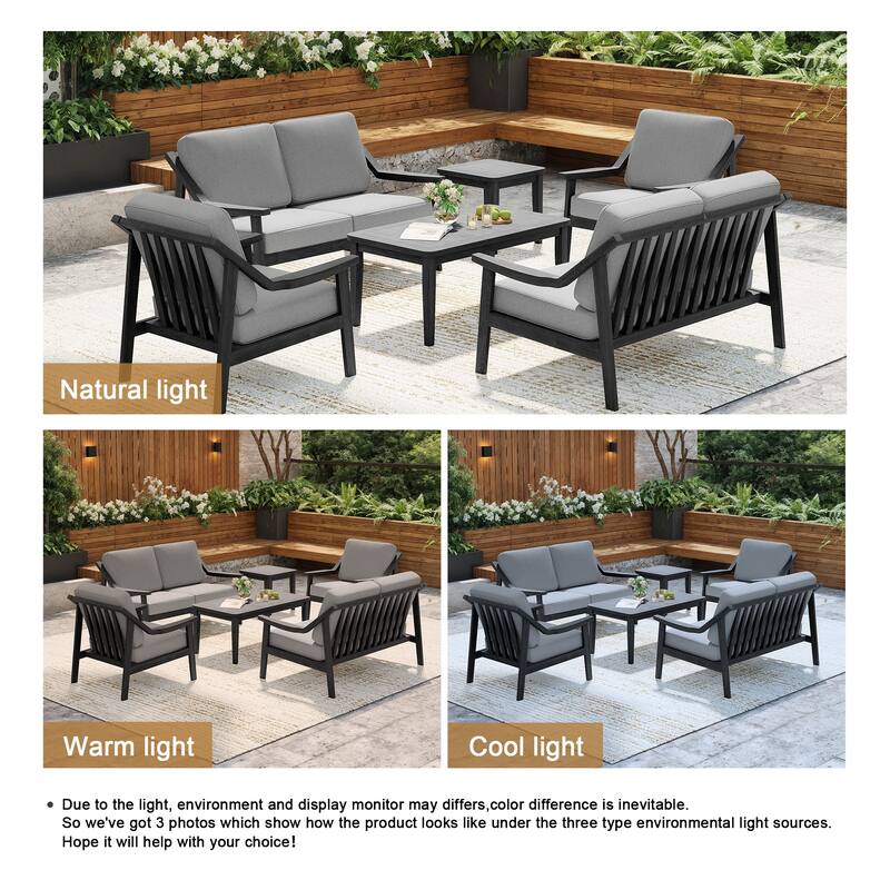 6-piece Wood Patio Chat Set Teak Conversation Set with Cushion