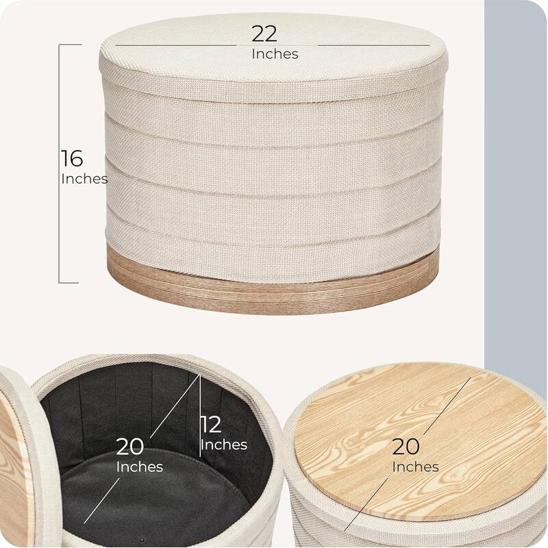 Modern Linen Storage Ottoman with Hidden Storage and Tray Top