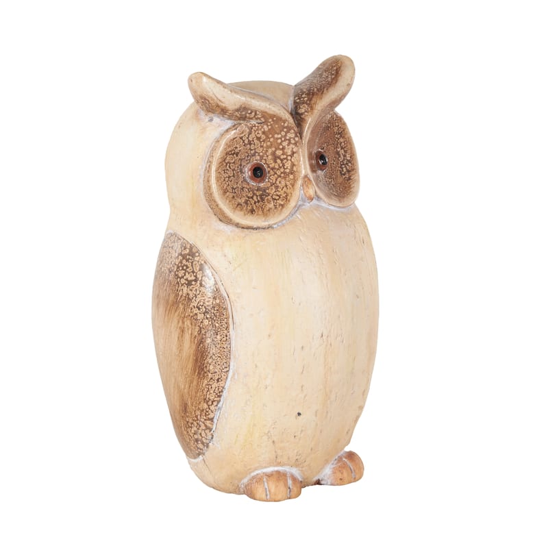 Magnesium Oxide Owl Garden Sculpture with Brown Accents - Cream - Roche River Decor