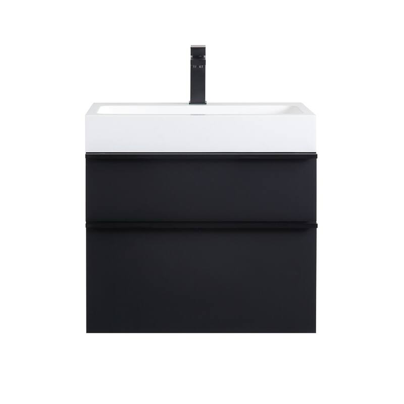 24 Inch Black Wall Mounted Bathroom Vanity With Integrated Acrylic Sink, 2 Soft-Close Drawers, Pre-Assembled