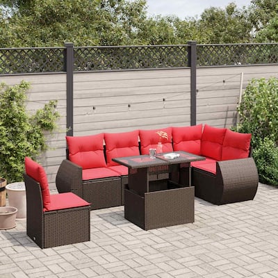 vidaXL 7 Piece Patio Sofa Set with Cushions Black/Brown/Gray Poly Rattan - 24.4 x 24.4 x 27.2