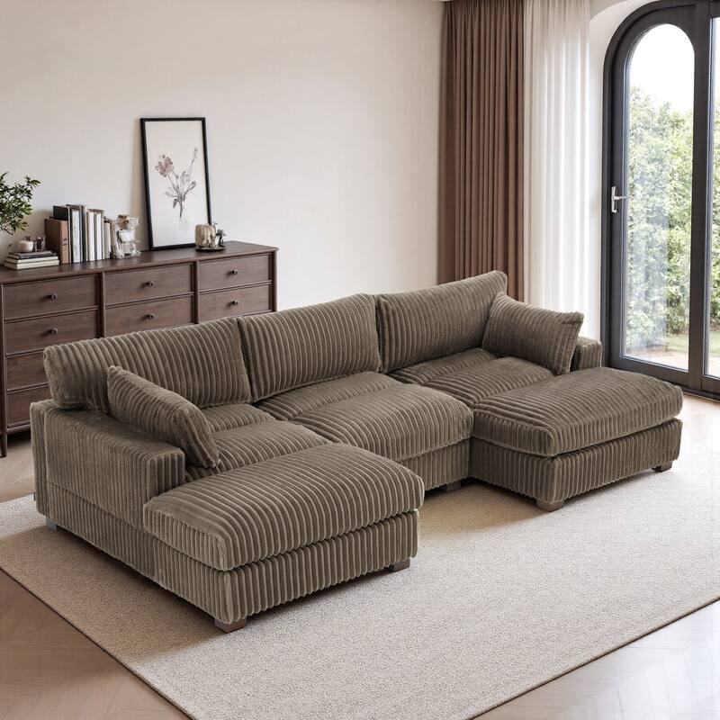 Modern Modular Flannel Fabric Upholstered Sectional Sofa with Square Arm