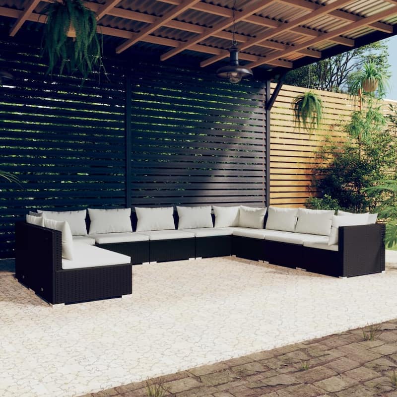 vidaXL Patio Lounge Set Outdoor Sectional Sofa Set Table Garden Poly Rattan - 27.6" x 27.6" x 23.8" - Black 10 Piece