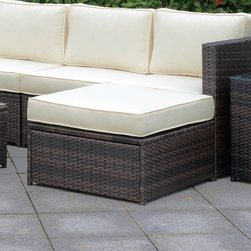 Fene Contemporary Brown Wicker Patio Ottoman by Furniture of America - Brown