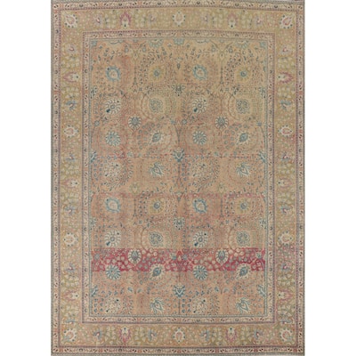 Distressed Floral Tabriz Vintage Persian Area Rug Handmade Wool Carpet - 9'9" x 12'8"