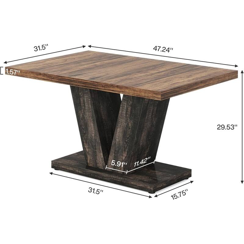 47-Inch Wooden Dining Table with Heavy Duty Pedestal, Farmhouse Kitchen Dinner Table for Home