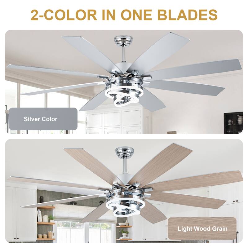 Cusp Barn 52"/72" Modern Large Dimmable LED Ceiling Fan with Lights and Remote, Reversible 8-Blade DC Motor DIY Shape Chandelier