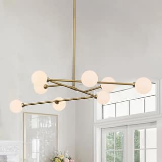 8-Light Mid - Century Modern Brass Sputnik Chandelier with Frosted Glass Globes