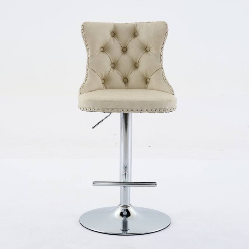 Set of 2 Swivel Velvet Tufted Adjusatble Seat Height Barstools