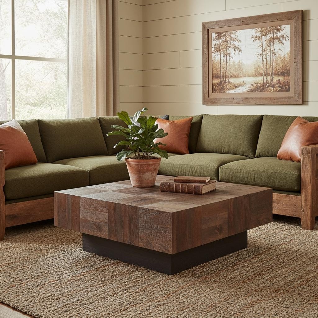 HomeRoots 40" Dark Brown and Black Solid Wood Square Block Coffee Table - 40.00 in. x 16.00 in. x 40.00 in.