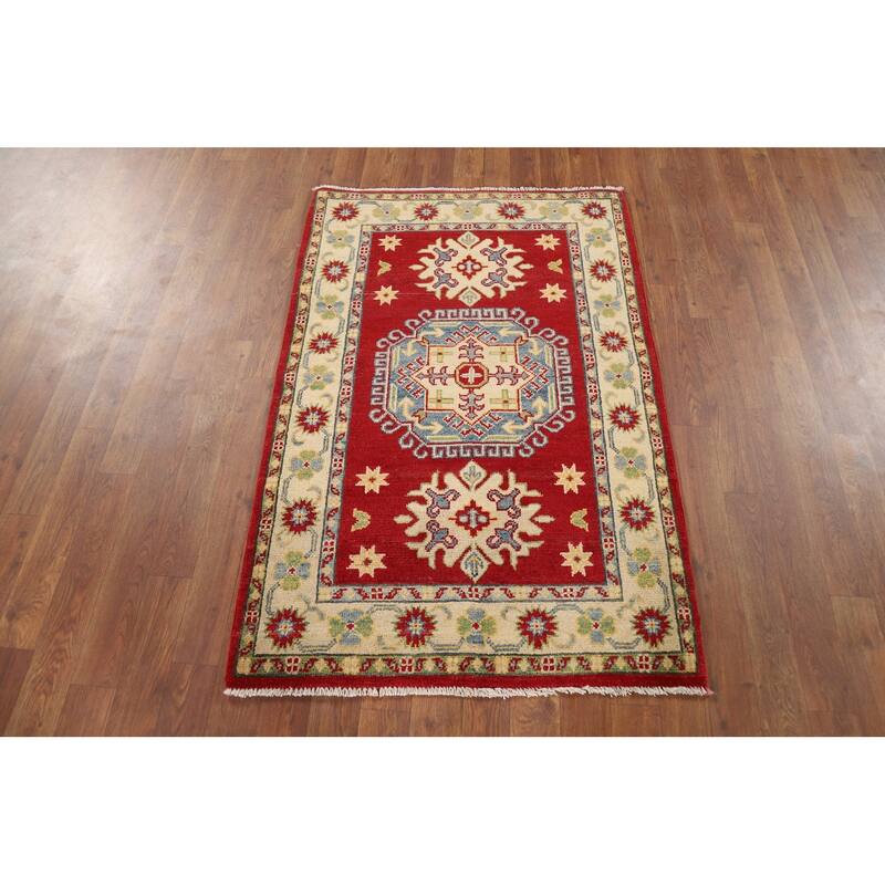 Red Kazak Foyer Rug Handmade Traditional Wool Carpet - 2'9" x 4'1"