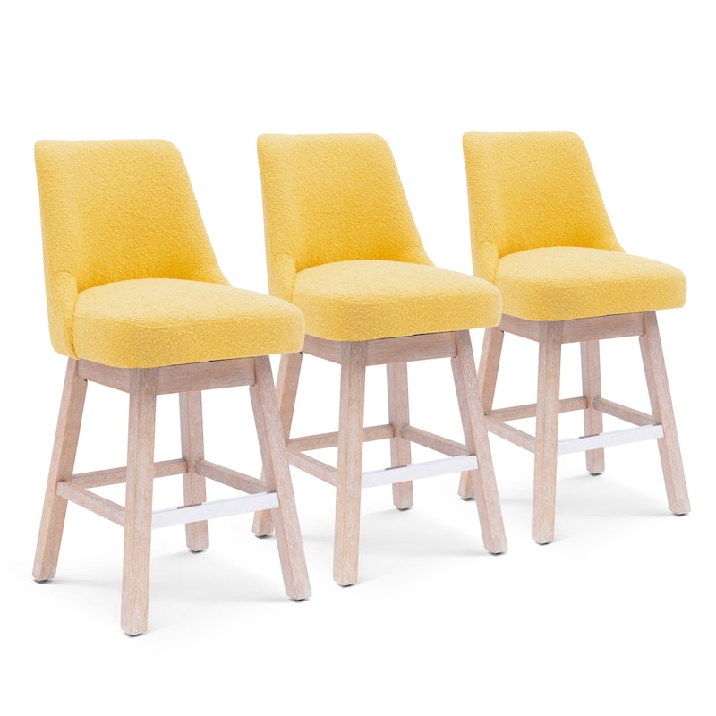 Boucle Polyester Upholstered Swivel Counter Stool - Foot Glides (Set of 3)