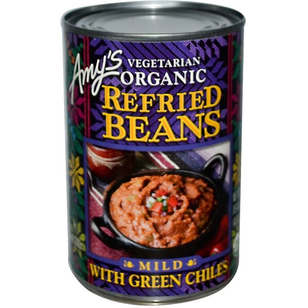 Amy's Organic Refried Beans with Green Chiles - Case of 12 - 15.4 oz.
