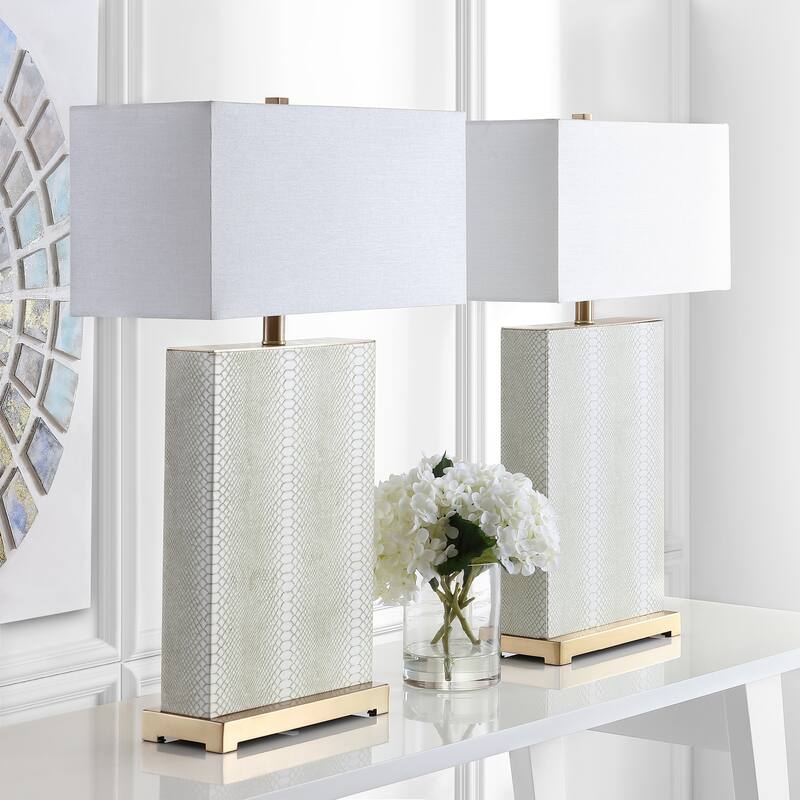 SAFAVIEH Lighting 28-inch Joyce Faux Snakeskin Cream Table Lamp (Set of 2) - 18"x8 "x27.75"