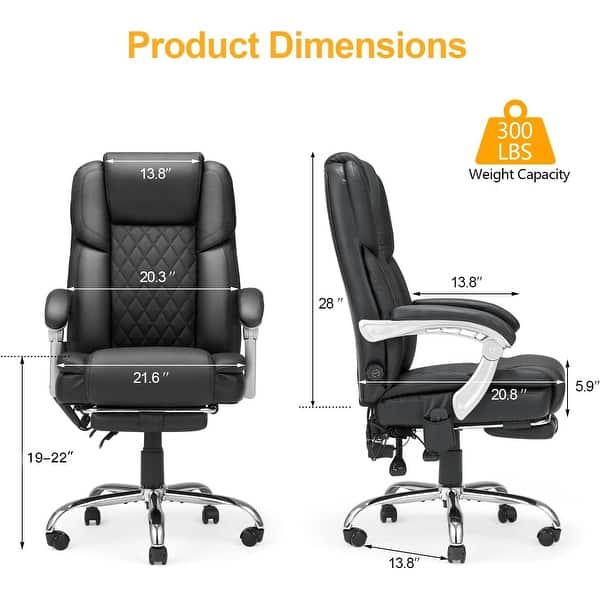 dimension image slide 4 of 11, EROMMY Heated Massage Reclining Office Chair, 300 Lbs Capacity