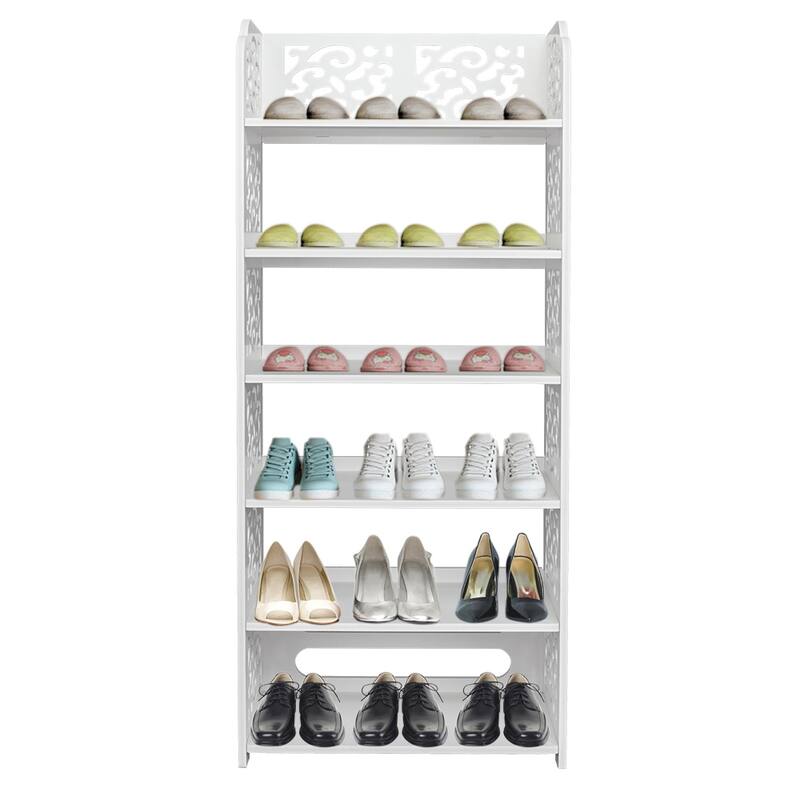 5/6-Tiers Wood-plastic Board Five Tiers Carved Shoe Rack - 6-Tier