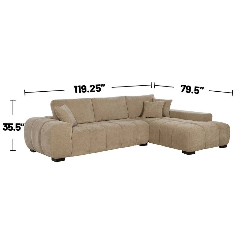 Upholstered Sectional Chaise Sofa with Wide Rounded Arms in Camel