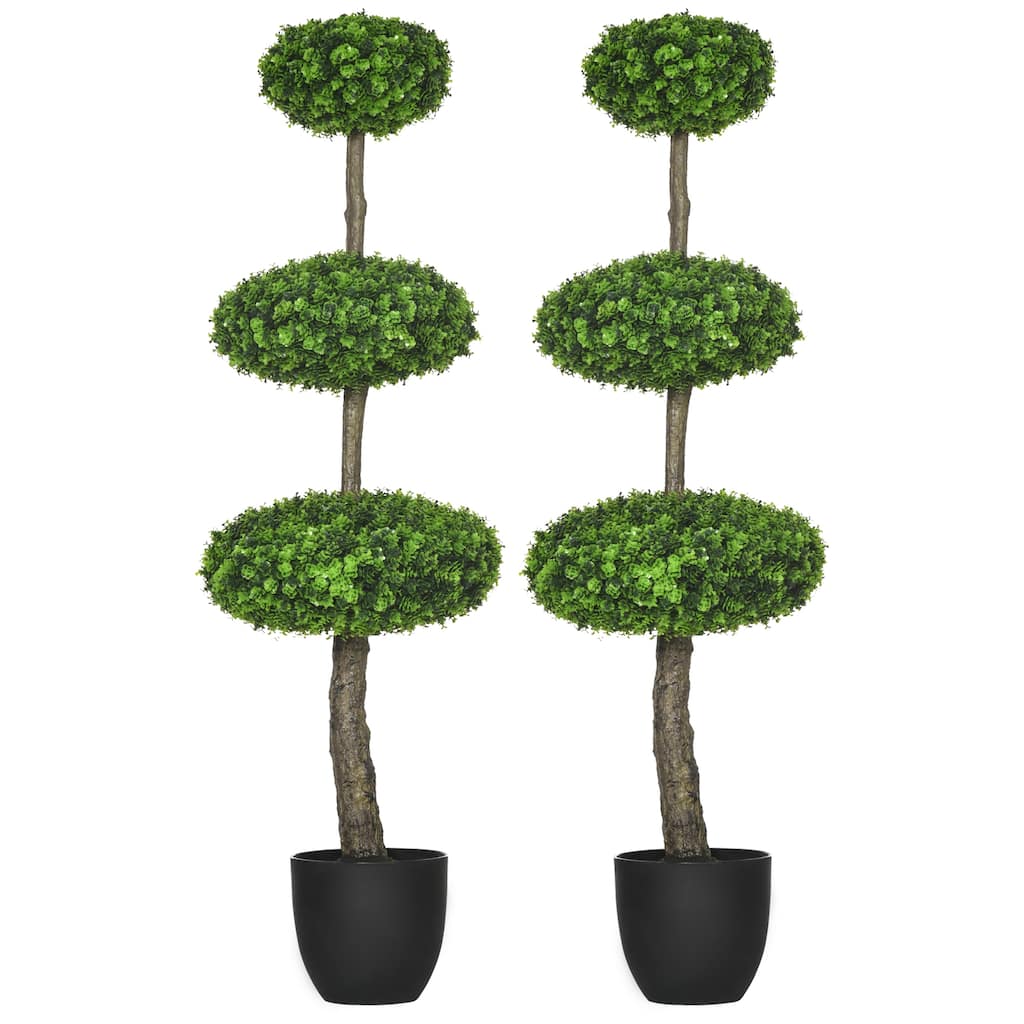 Set of 2 Artificial Boxwood Topiary Trees in Pots, Artificial Plants Faux Trees