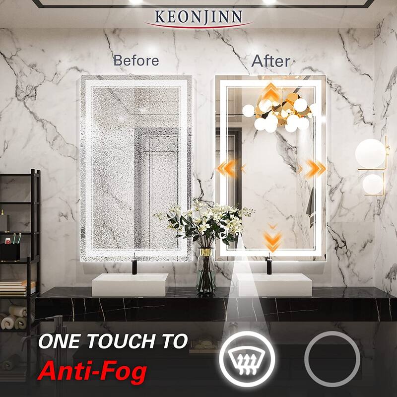 Keonjinn LED Front Light Bathroom Vanity Wall Mirror, Anti-Fog, Dimmable