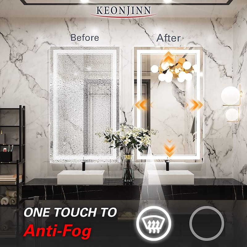 Keonjinn LED Front Light Bathroom Vanity Wall Mirror, AntiFog