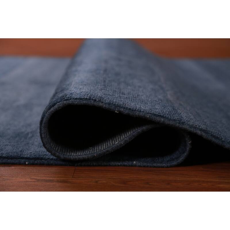 Hand Knotted Oriental 100% Wool Carpet Modern Solid Navy Blue & Blues Gabbeh Area Rug - 10' 0'' X 5' 3''
