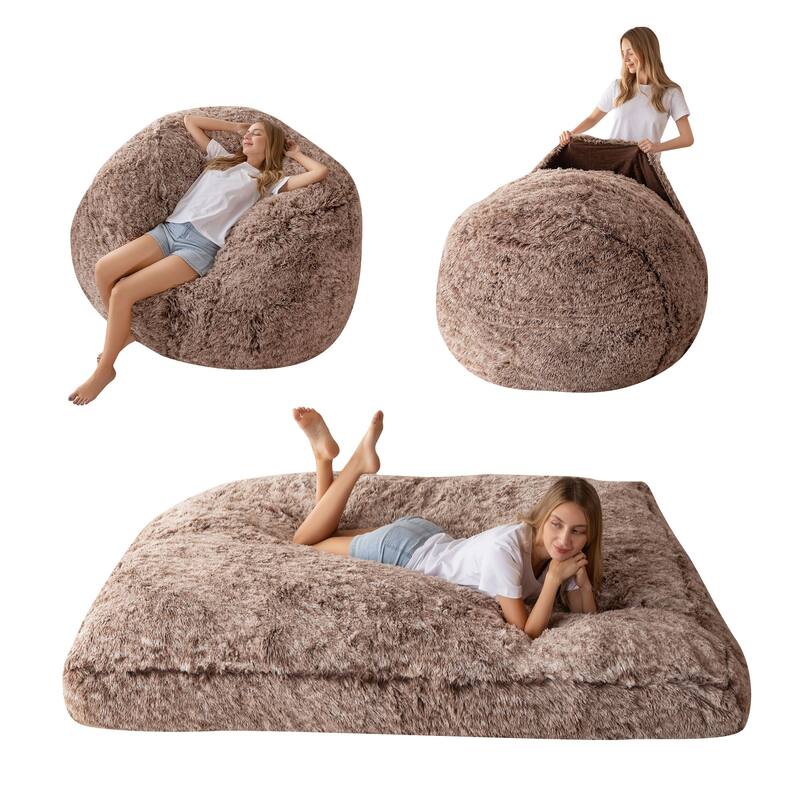 Big Convertible Bean Bag Folds from Lazy Chair to Floor Mattress Bed - Coffee - Medium