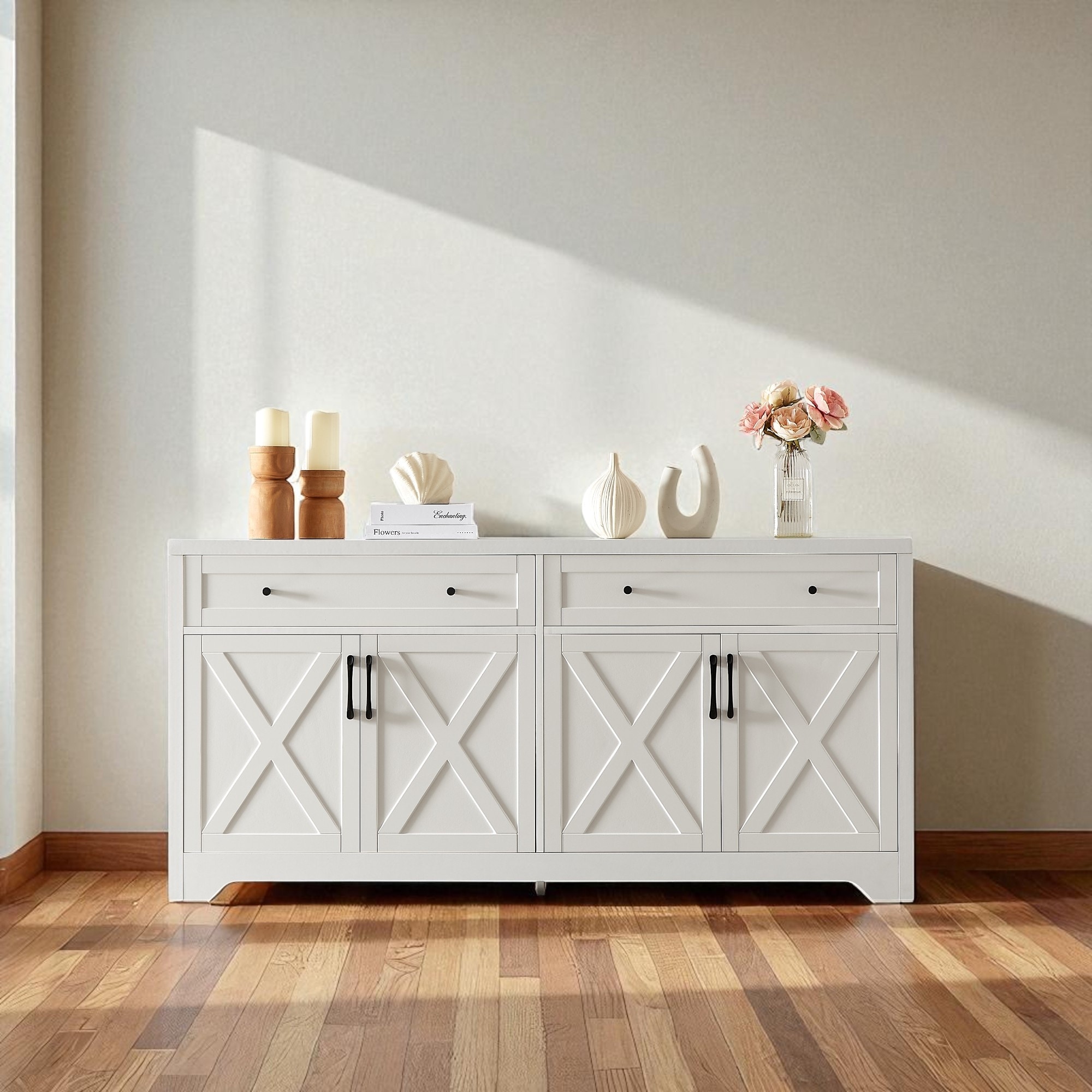 61" Multifunctional TV Cabinet with Large Storage, TV Stand for Living Room, Bedroom, or Office