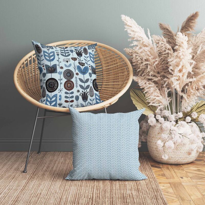 Baltic Blossoms Faux Suede Reversible Throw Pillow SkyBlue and Black