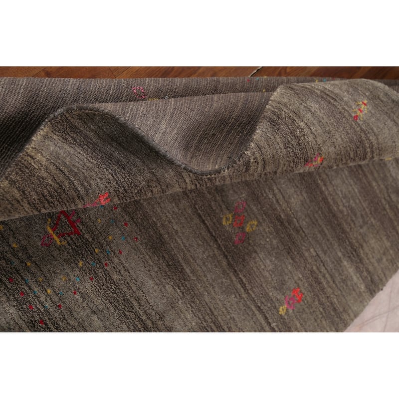 Striped Brown Gabbeh Indian Area Rug Hand-Knotted Wool Carpet - 3'11"x 6'1"