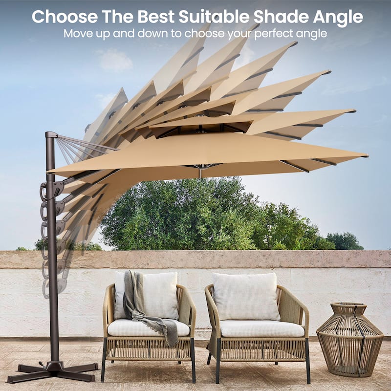 9 FT x 12 FT Outdoor Patio Dual Top Umbrella Cantilever Offset with No Base
