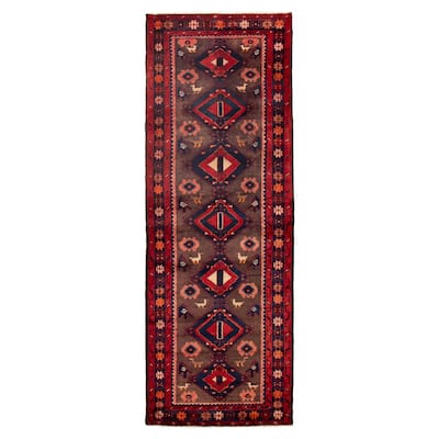ECARPETGALLERY Hand-knotted Anadol Brown, Red Wool Rug - 3'7 x 10'0