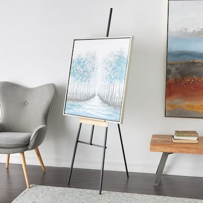 Black Metal Painter's Inspired Floor 4 or 3 Tier Easel with Gold Accents