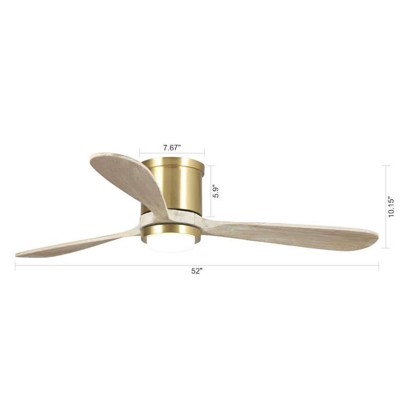 52" Satin Copper Flush Mount LED Ceiling Fan with Light and Remote Control - 52-In