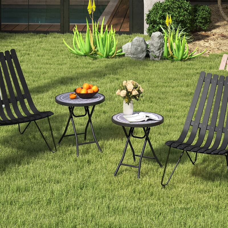 Gymax Round Folding Side Table 18 Inch Patio Coffee Table w/ Tempered
