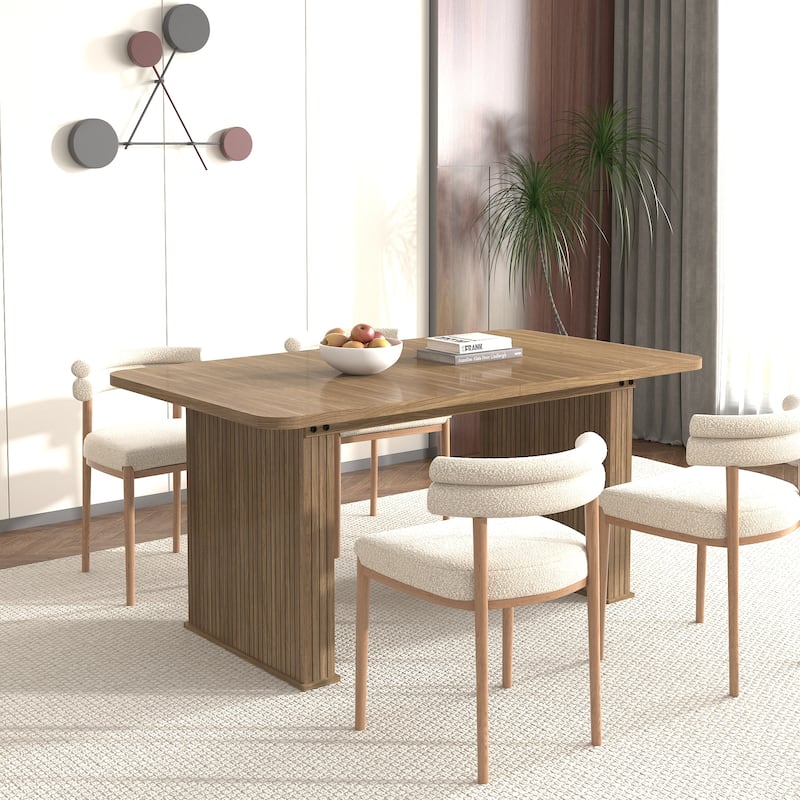 Modern Dining Table for 6-10 People,Wood Kitchen Table with Double Robust Pedestal,Wooden Dinner Table for Dining Room