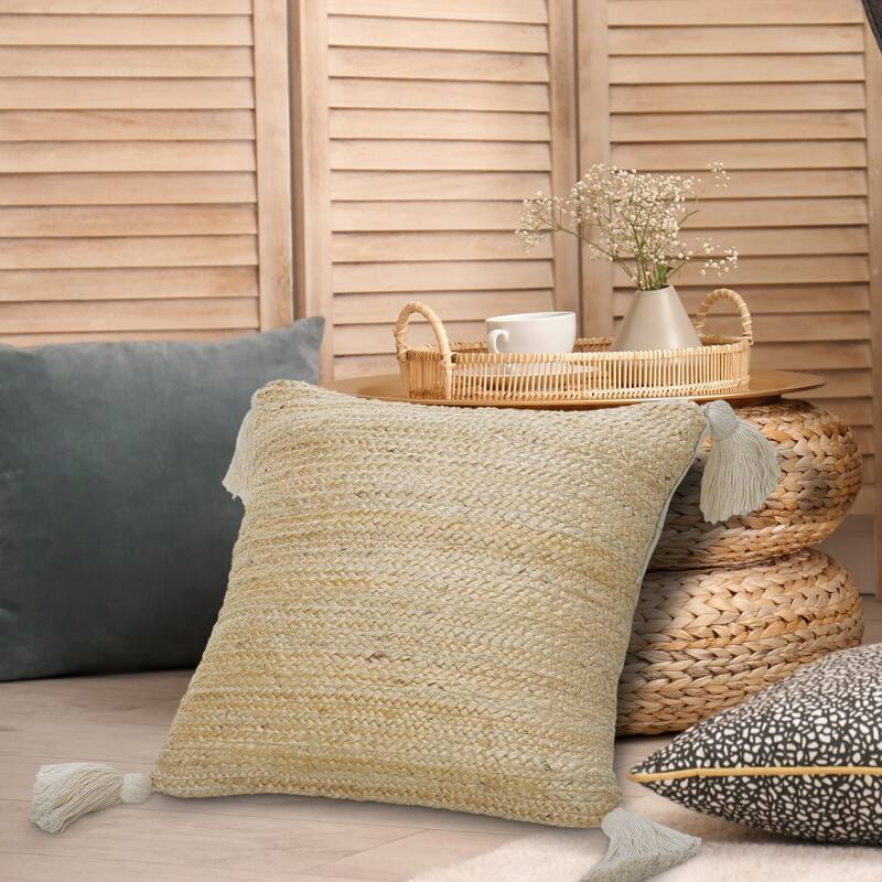 Sevita Natural Jute Throw Pillow with Tassels - Accent - Polyester