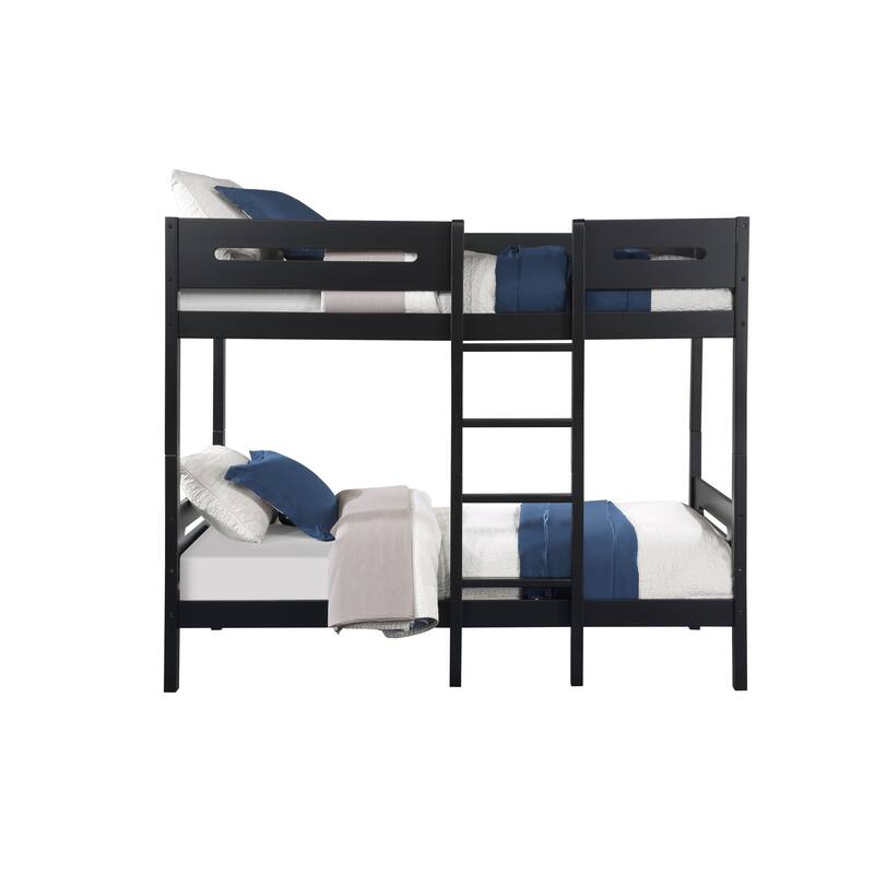 Twin over Twin Size Solid Wood Bunk Bed with Ladder and Fence for Kids