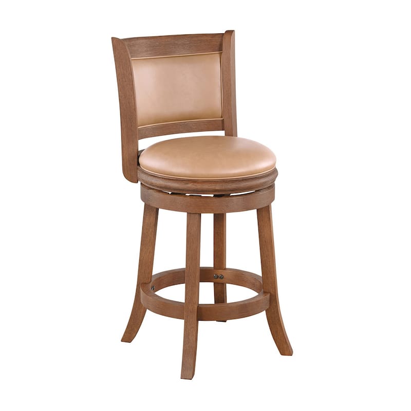 Haley Swivel Barstool Chair, Brown Faux Leather, Wire Brush Finish
