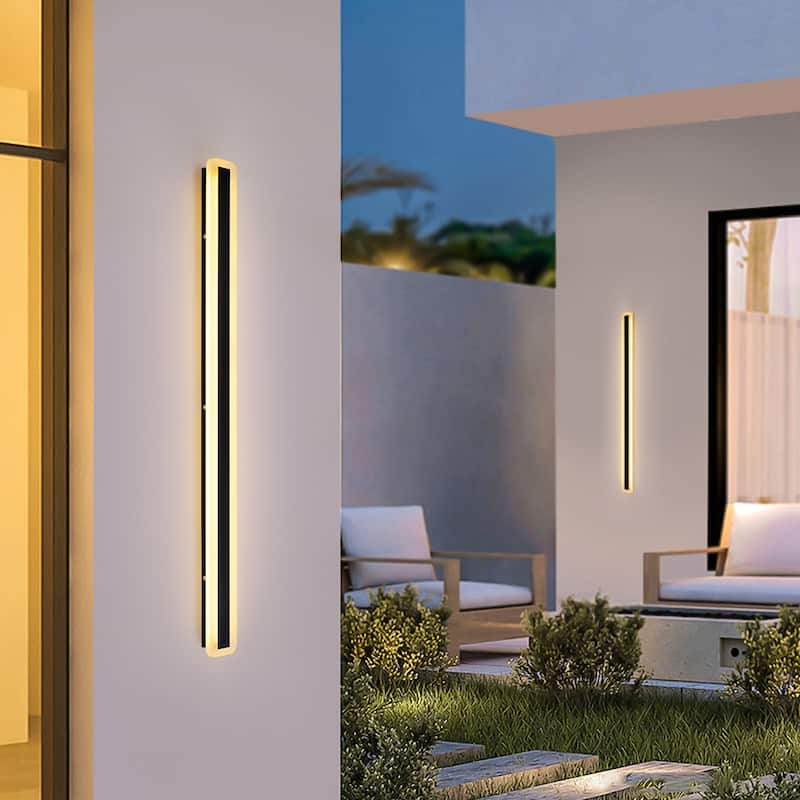 Modern Black Linear Rectangular Strip Exterior Sconce Integrated LED Waterproof IP65 Outdoor Wall Light