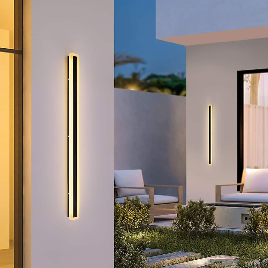 Modern Black Linear Rectangular Strip Exterior Sconce Integrated LED Waterproof IP65 Outdoor Wall Light
