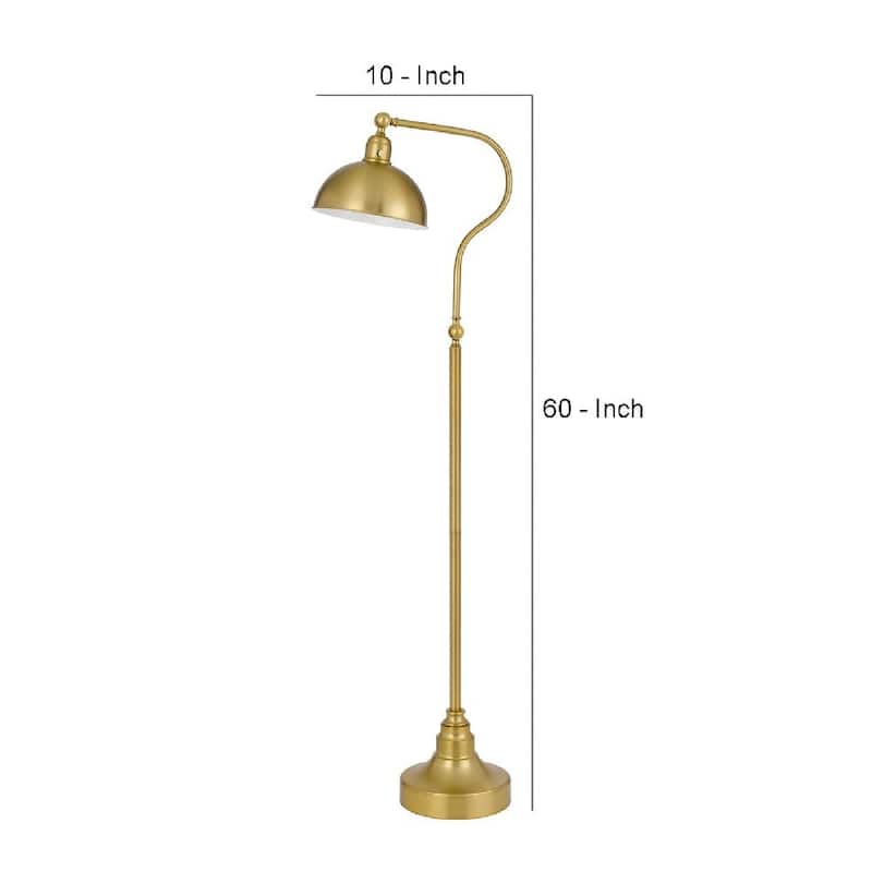 60 Inch Metal Curved Floor Lamp, Adjustable Dome Shade, Brass - 22 L X 10 W X 60 H Inches