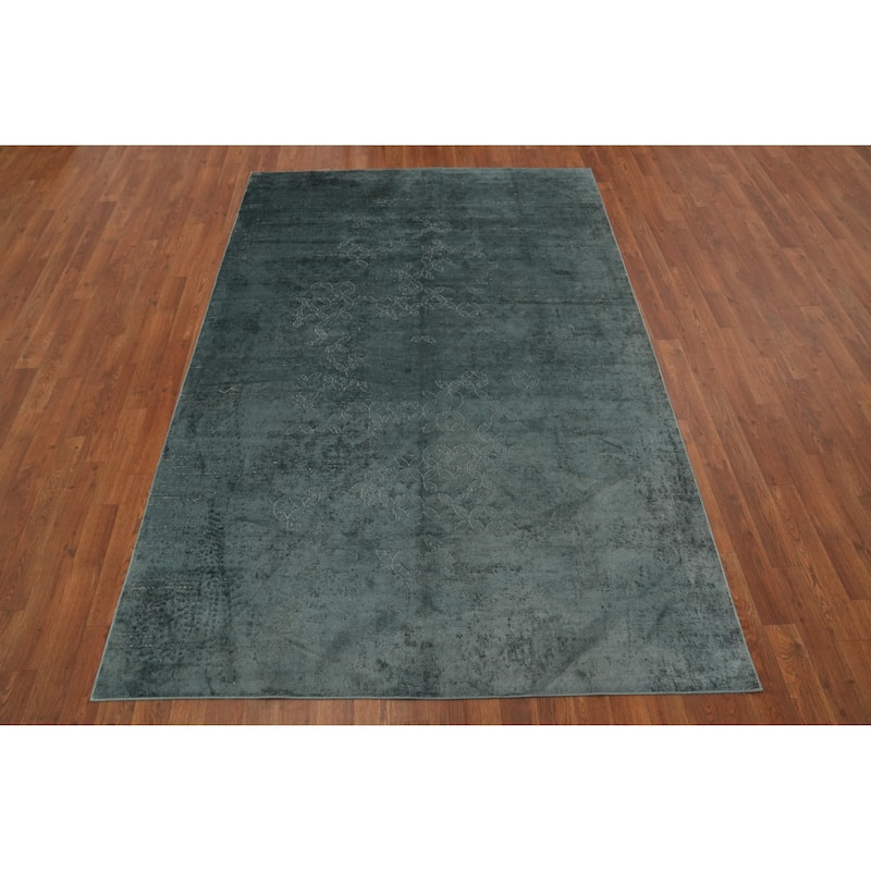 Machine Made Oriental Polyester Carpet Geometric Navy Blue & Blues Distressed Area Rug - 7' 5'' X 5' 2''